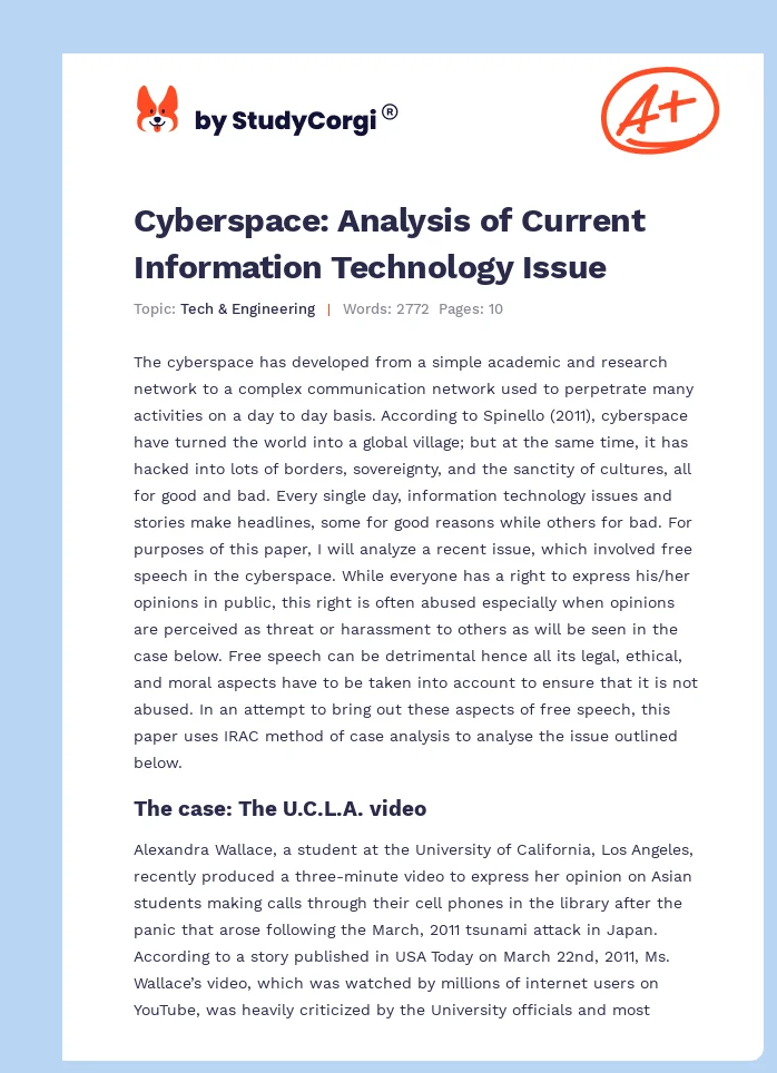Cyberspace: Analysis of Current Information Technology Issue. Page 1