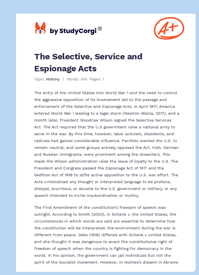 The Selective, Service and Espionage Acts. Page 1
