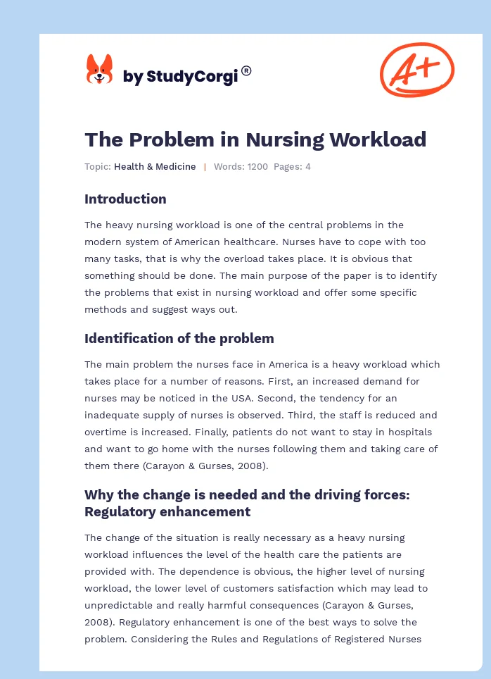 The Problem in Nursing Workload. Page 1