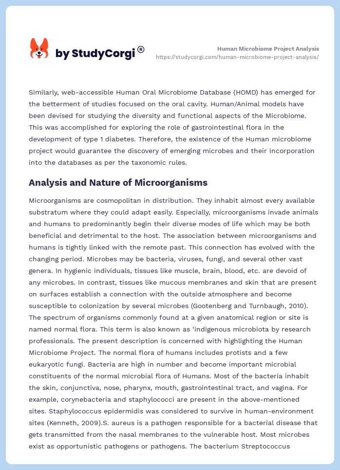 Human Microbiome Project Analysis. Page 2