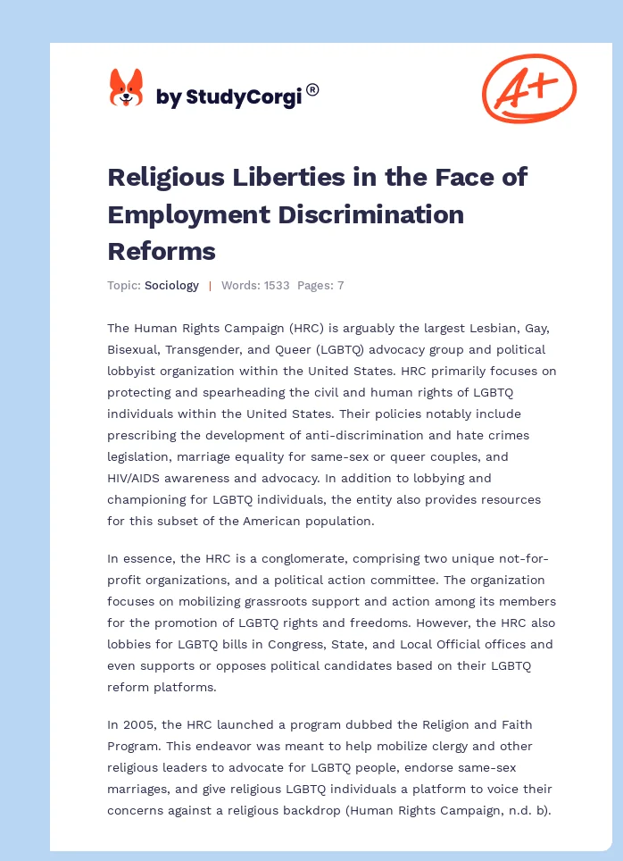 Religious Liberties in the Face of Employment Discrimination Reforms. Page 1