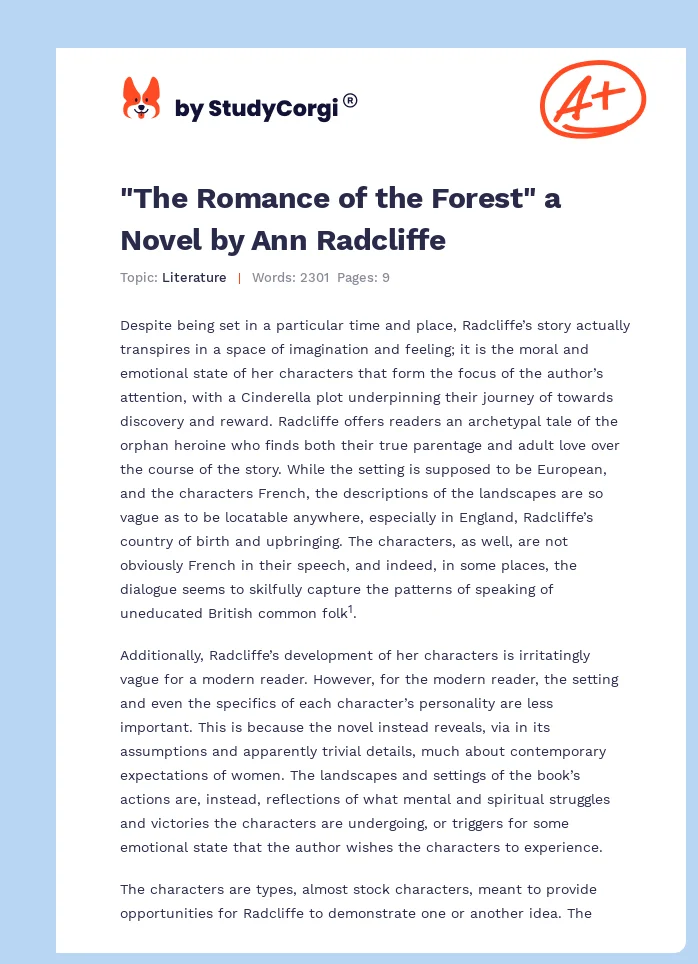"The Romance of the Forest" a Novel by Ann Radcliffe. Page 1