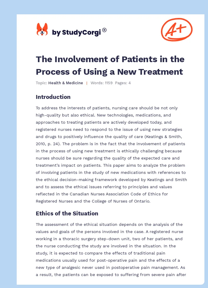 The Involvement of Patients in the Process of Using a New Treatment. Page 1
