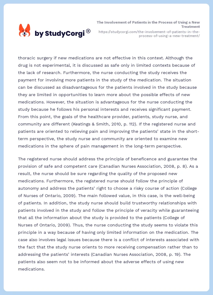 The Involvement of Patients in the Process of Using a New Treatment. Page 2
