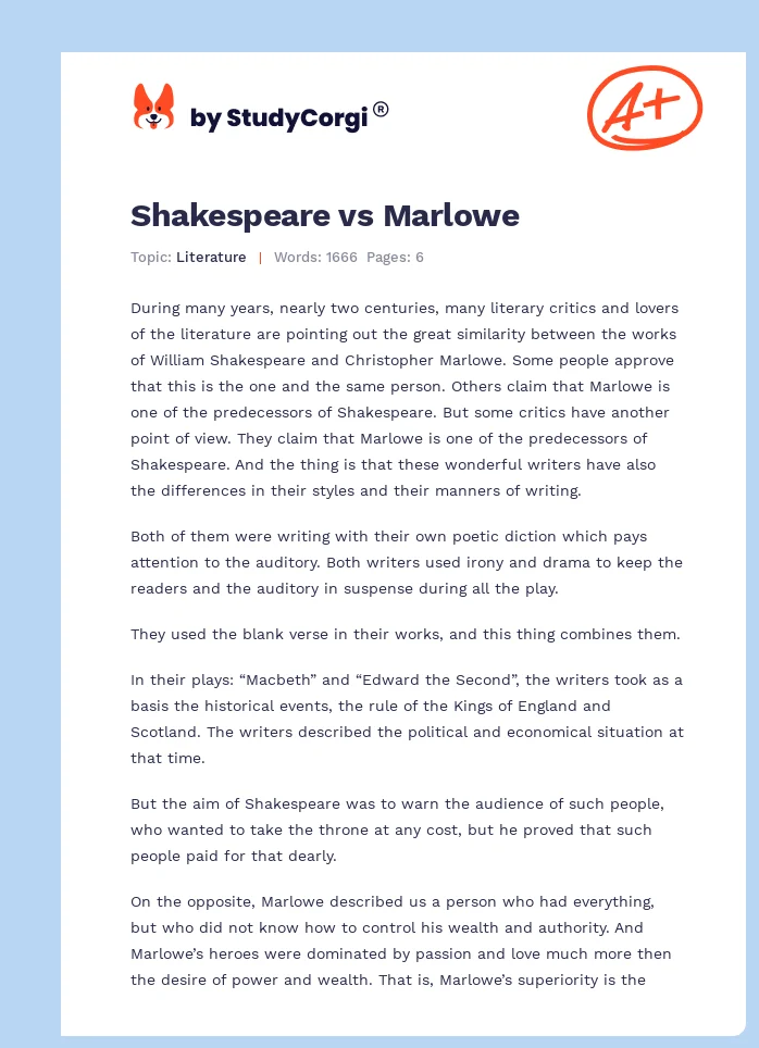 Shakespeare vs Marlowe. Page 1