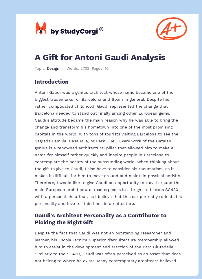 A Gift for Antoni Gaudi Analysis. Page 1