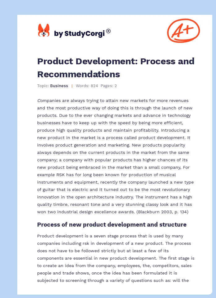 Product Development: Process and Recommendations. Page 1