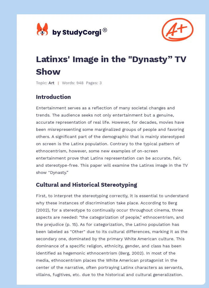 Latinxs' Image in the "Dynasty” TV Show. Page 1