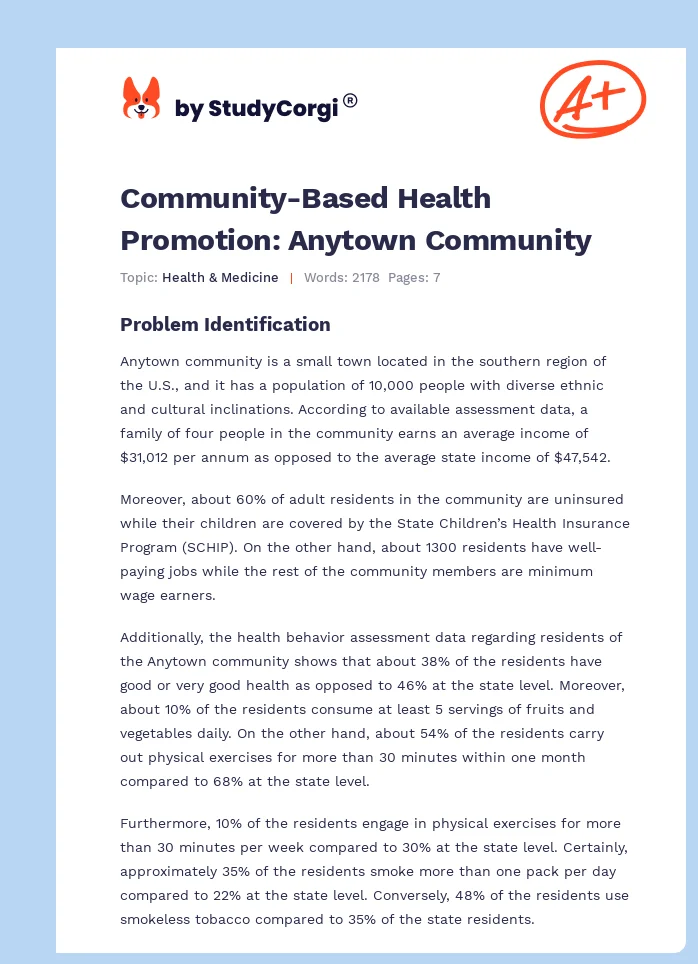 Community-Based Health Promotion: Anytown Community. Page 1