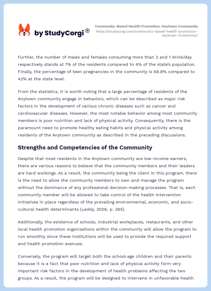 Community-Based Health Promotion: Anytown Community. Page 2