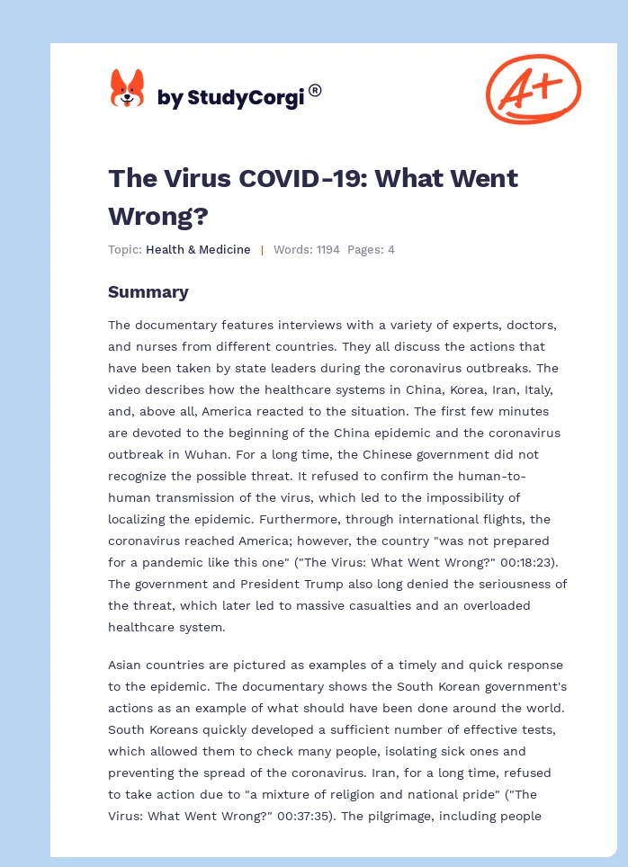 The Virus COVID-19: What Went Wrong?. Page 1
