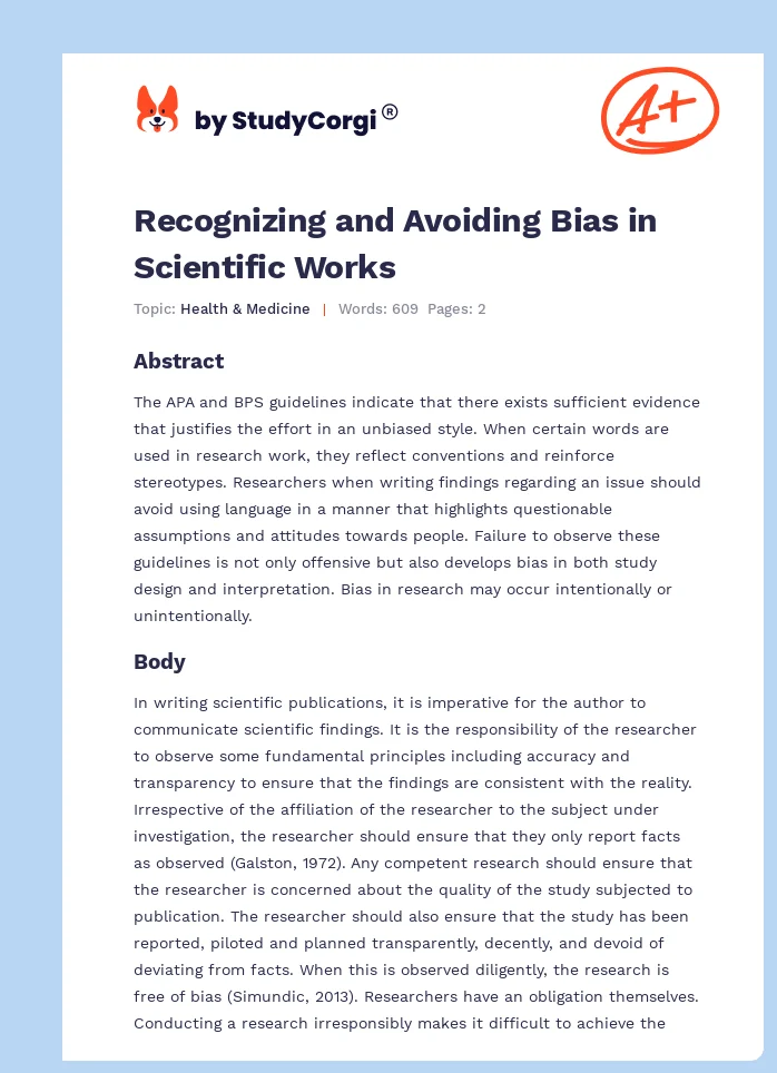 Recognizing and Avoiding Bias in Scientific Works. Page 1