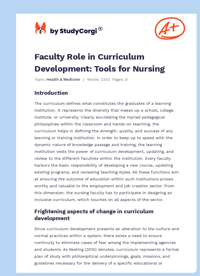 Faculty Role in Curriculum Development: Tools for Nursing. Page 1