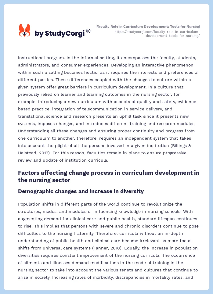 Faculty Role in Curriculum Development: Tools for Nursing. Page 2
