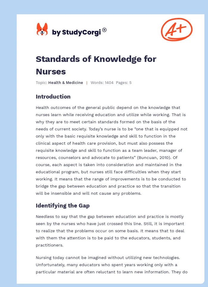 Standards of Knowledge for Nurses. Page 1