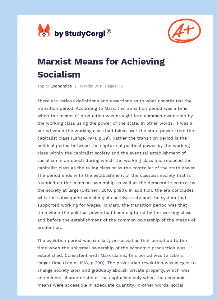 Marxist Means for Achieving Socialism. Page 1