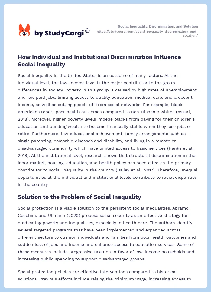 Social Inequality, Discrimination, and Solution. Page 2