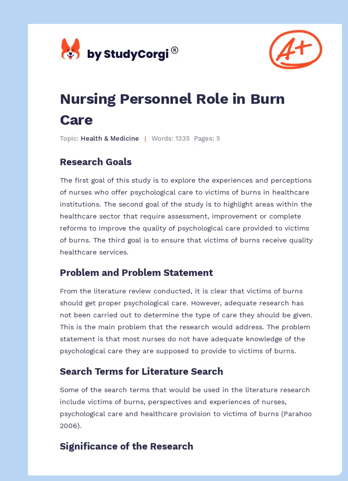 Nursing Personnel Role in Burn Care. Page 1