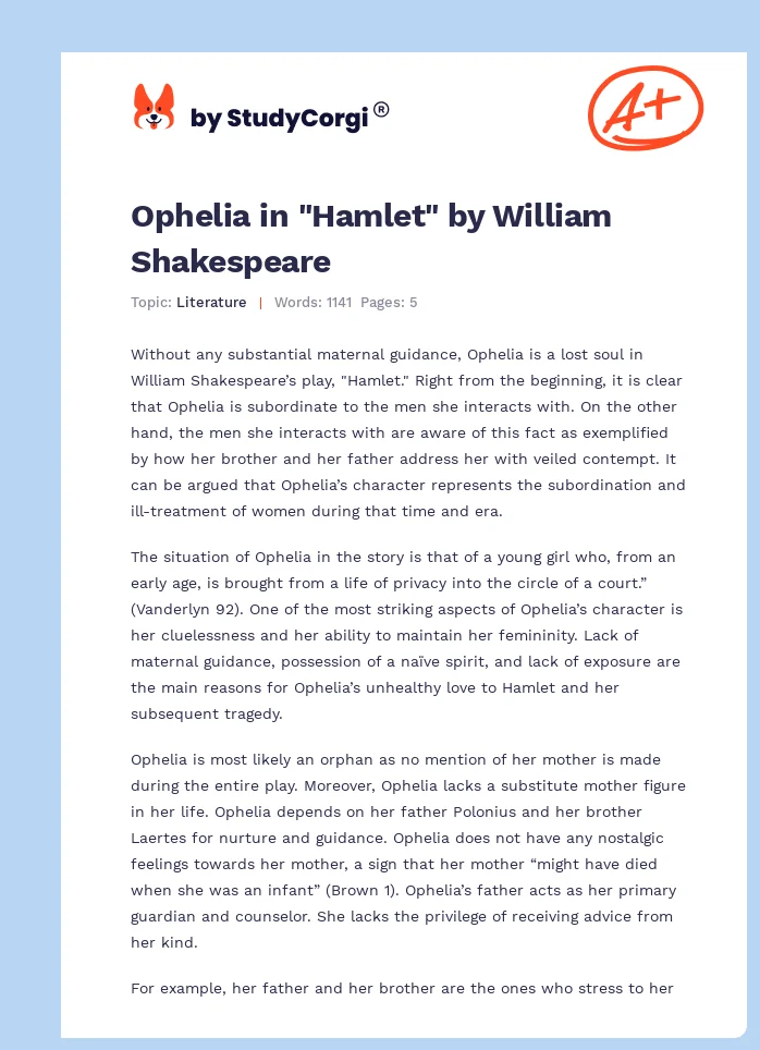 Ophelia in "Hamlet" by William Shakespeare. Page 1