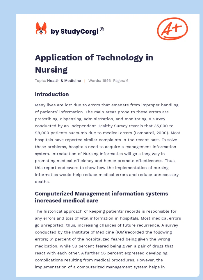 Application of Technology in Nursing. Page 1