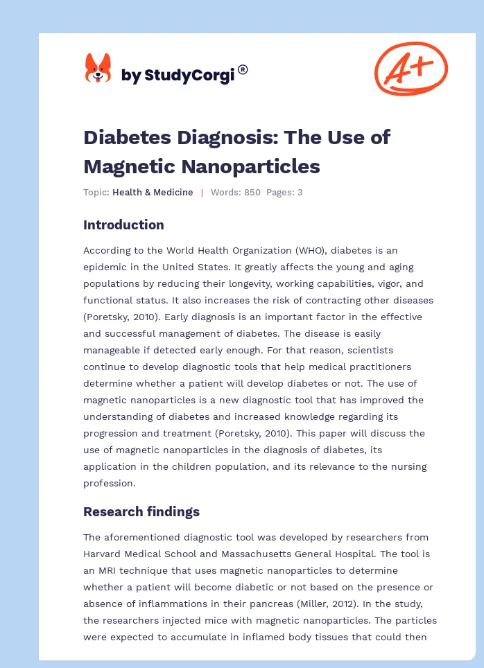 Diabetes Diagnosis: The Use of Magnetic Nanoparticles. Page 1