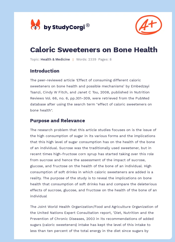 Caloric Sweeteners on Bone Health. Page 1