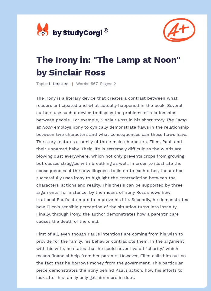 The Irony in: "The Lamp at Noon" by Sinclair Ross. Page 1