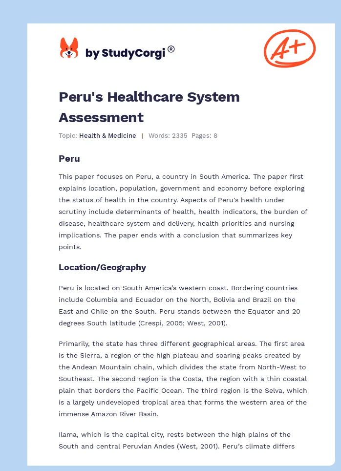 Peru's Healthcare System Assessment. Page 1
