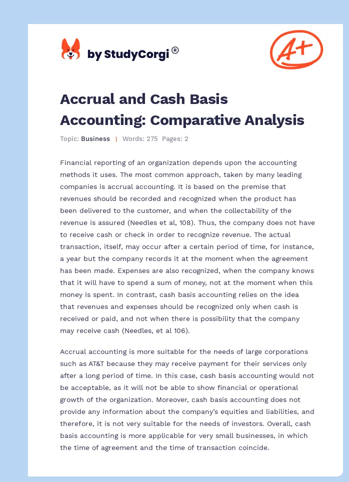 Accrual and Cash Basis Accounting: Comparative Analysis. Page 1