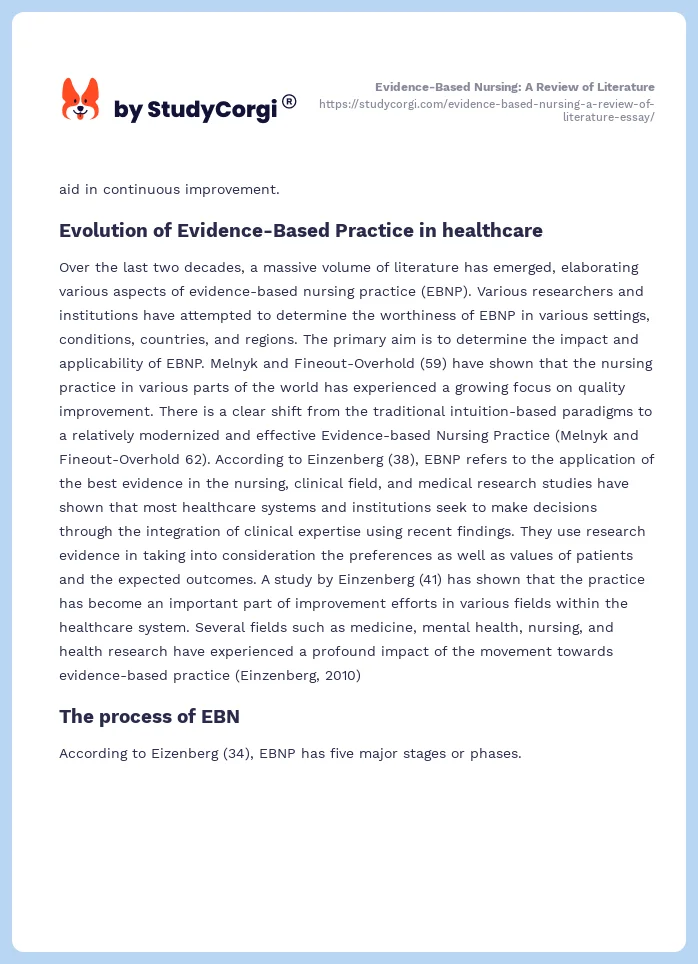 Evidence-Based Nursing: A Review of Literature. Page 2