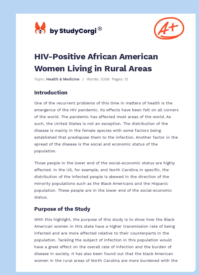 HIV-Positive African American Women Living in Rural Areas. Page 1