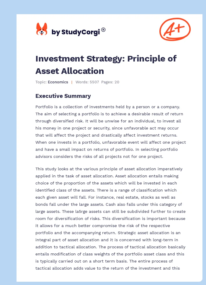 Investment Strategy: Principle of Asset Allocation. Page 1