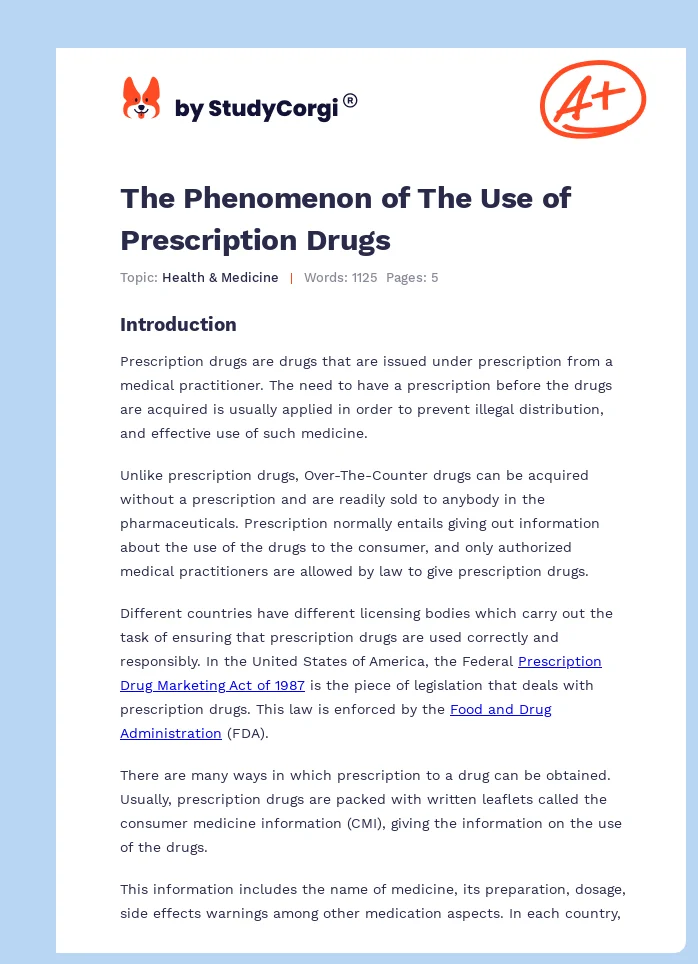 The Phenomenon of The Use of Prescription Drugs. Page 1
