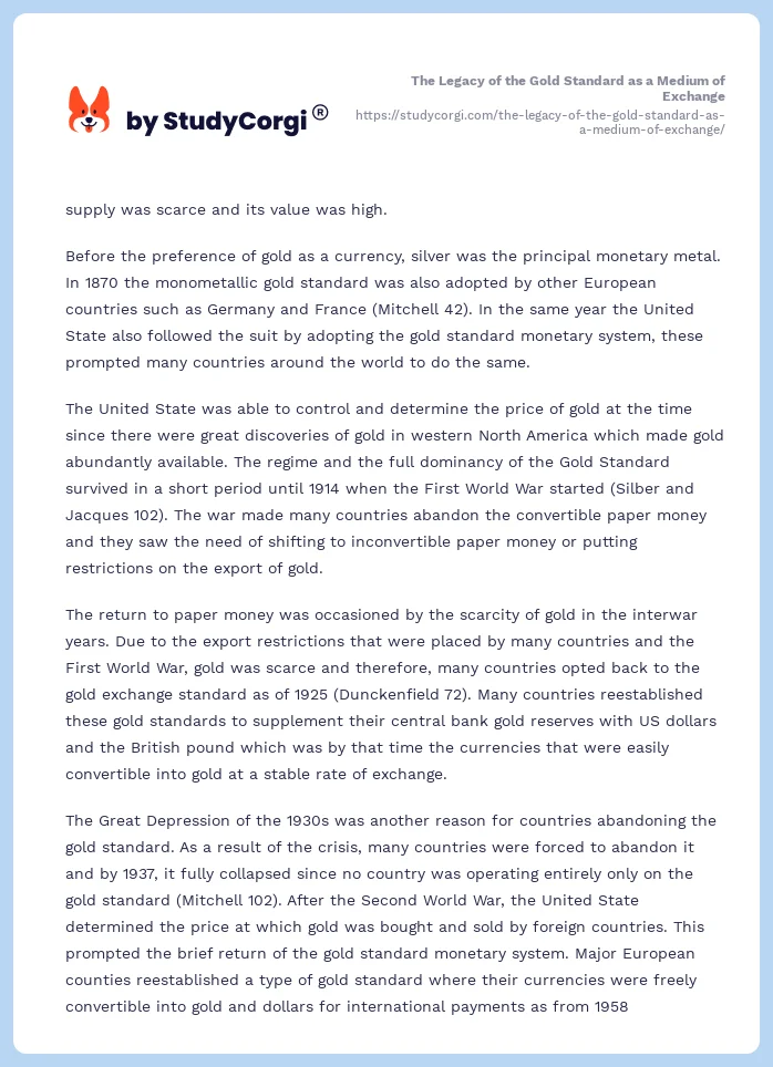 The Legacy of the Gold Standard as a Medium of Exchange. Page 2