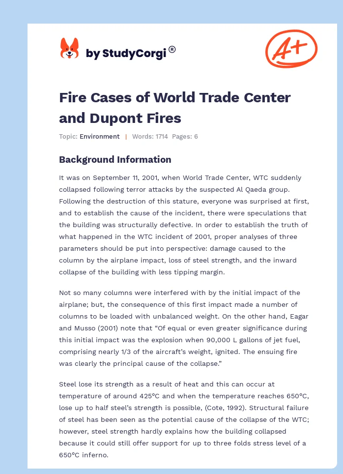 Fire Cases of World Trade Center and Dupont Fires. Page 1