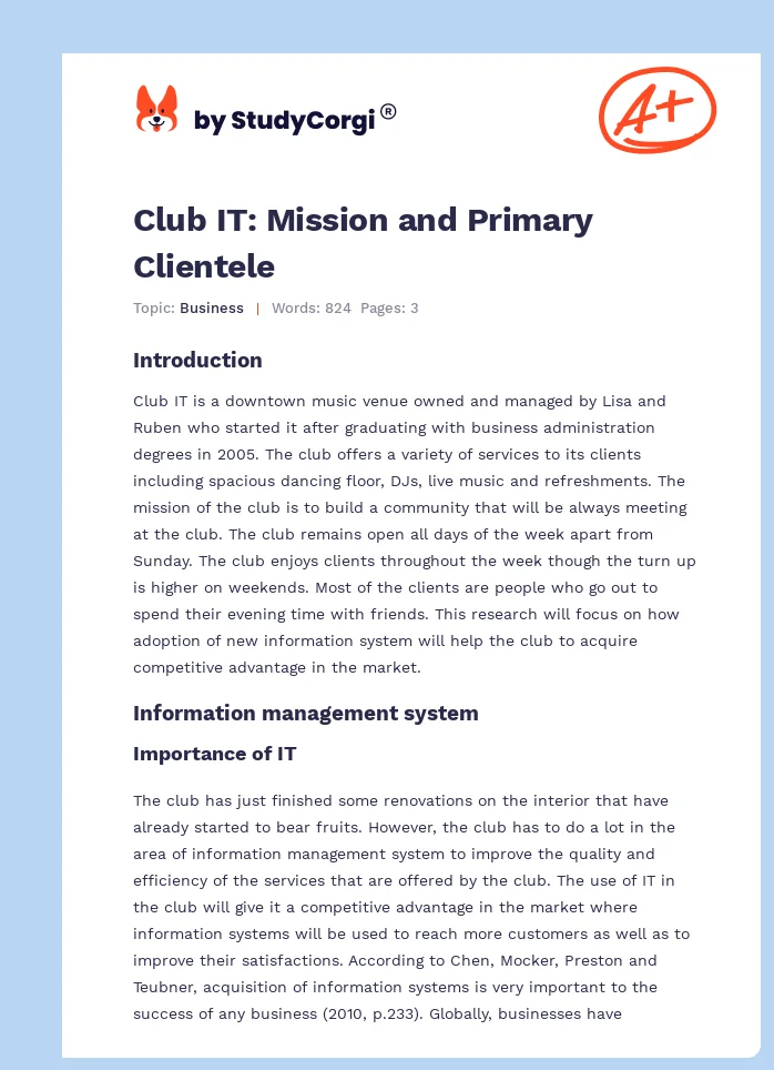 Club IT: Mission and Primary Clientele. Page 1