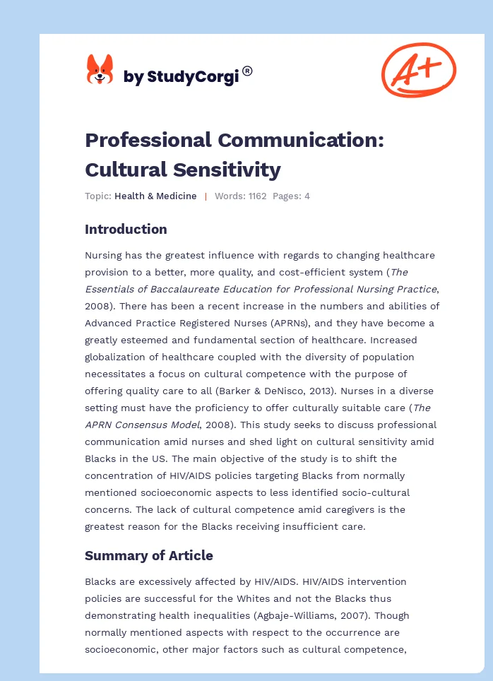 Professional Communication: Cultural Sensitivity. Page 1