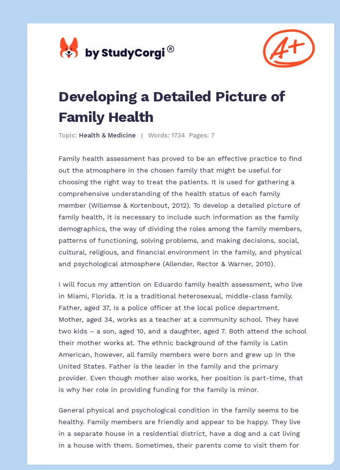 Developing a Detailed Picture of Family Health. Page 1