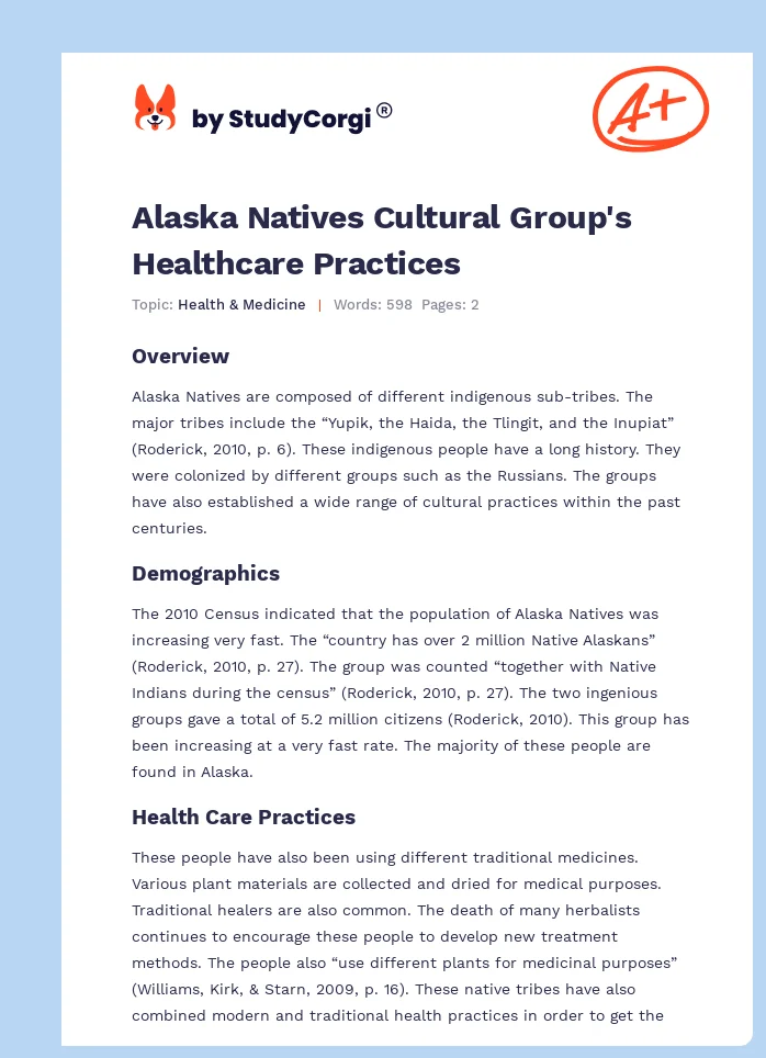Alaska Natives Cultural Group's Healthcare Practices. Page 1