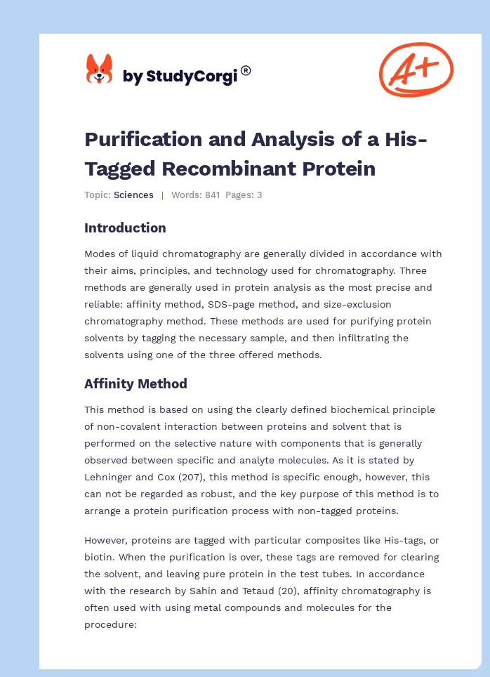 Purification and Analysis of a His-Tagged Recombinant Protein. Page 1