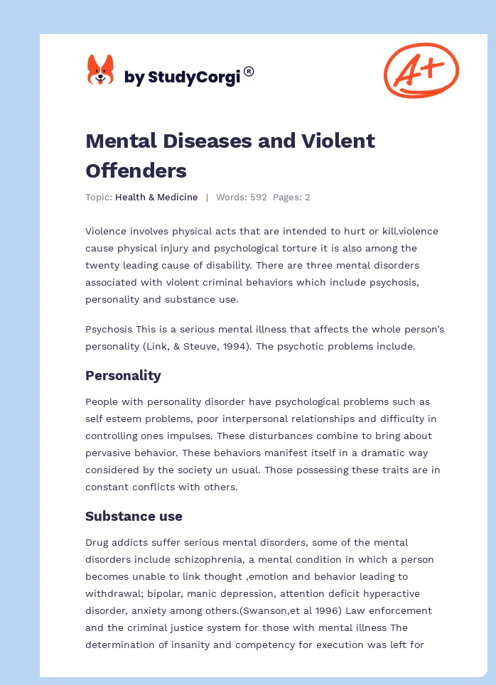 Mental Diseases and Violent Offenders. Page 1