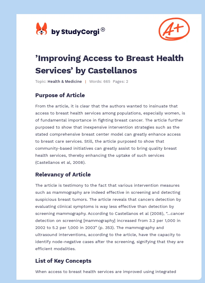 ’Improving Access to Breast Health Services’ by Castellanos. Page 1