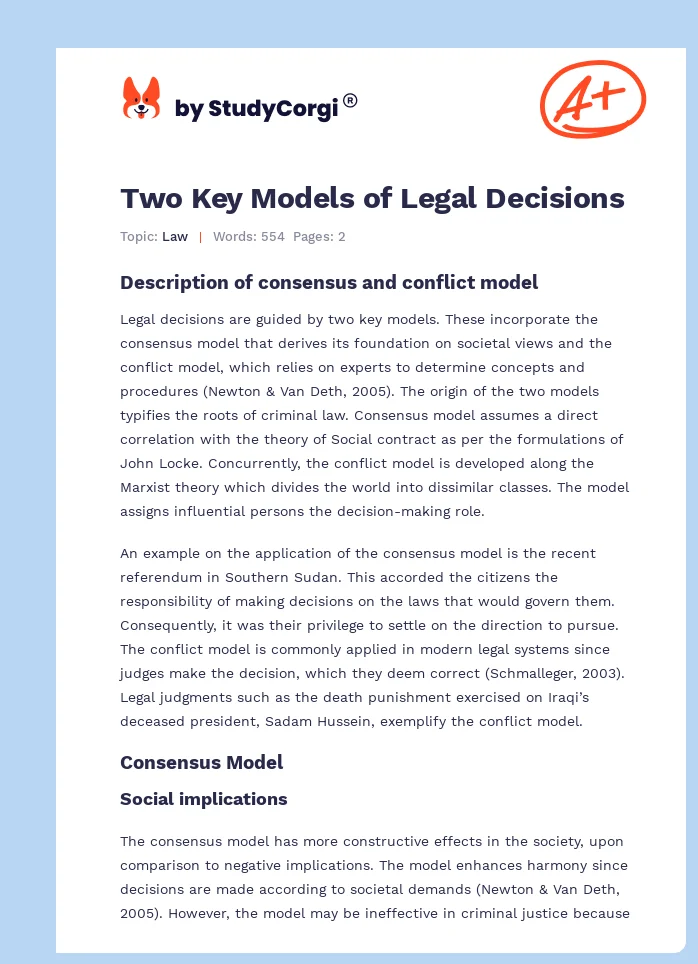 Two Key Models of Legal Decisions. Page 1