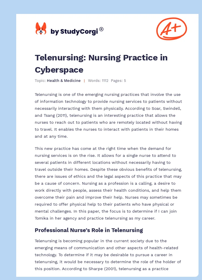 Telenursing: Nursing Practice in Cyberspace. Page 1
