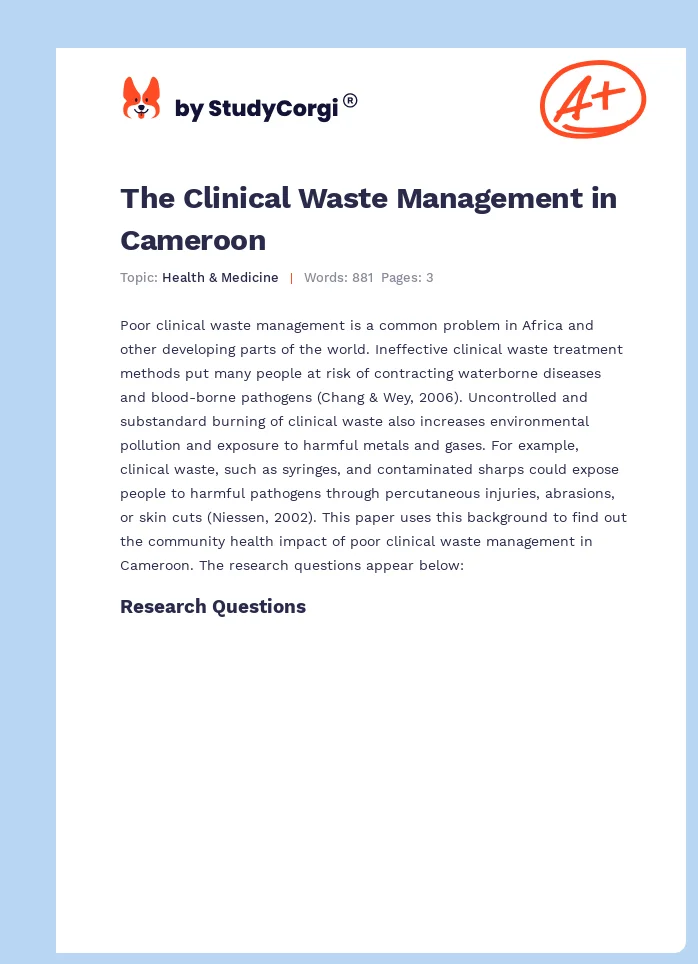 The Clinical Waste Management in Cameroon. Page 1