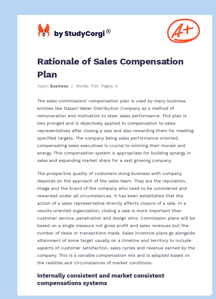 Rationale of Sales Compensation Plan. Page 1