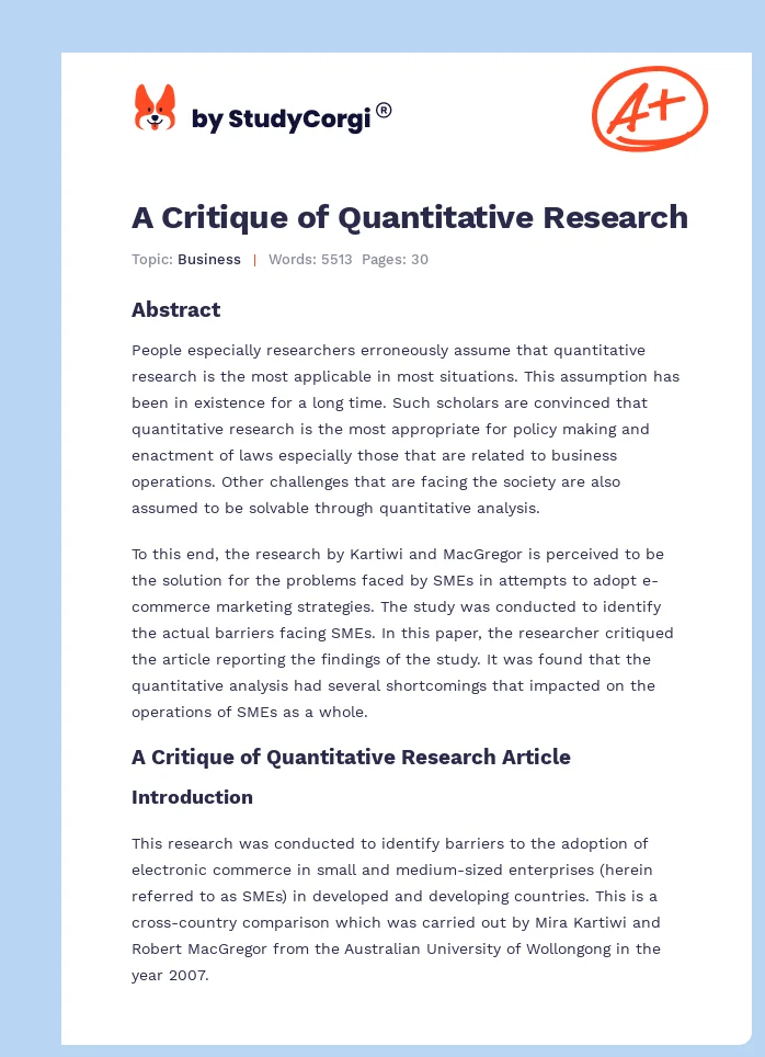 A Critique of Quantitative Research. Page 1