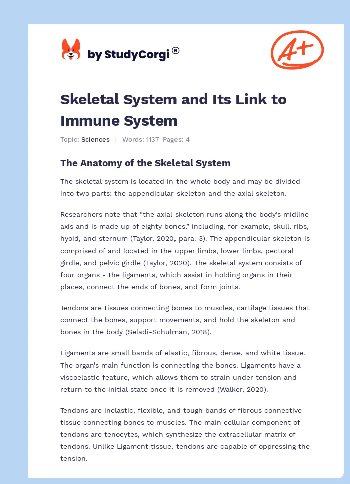 Skeletal System and Its Link to Immune System. Page 1