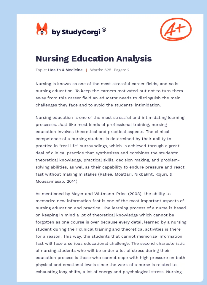 Nursing Education Analysis. Page 1