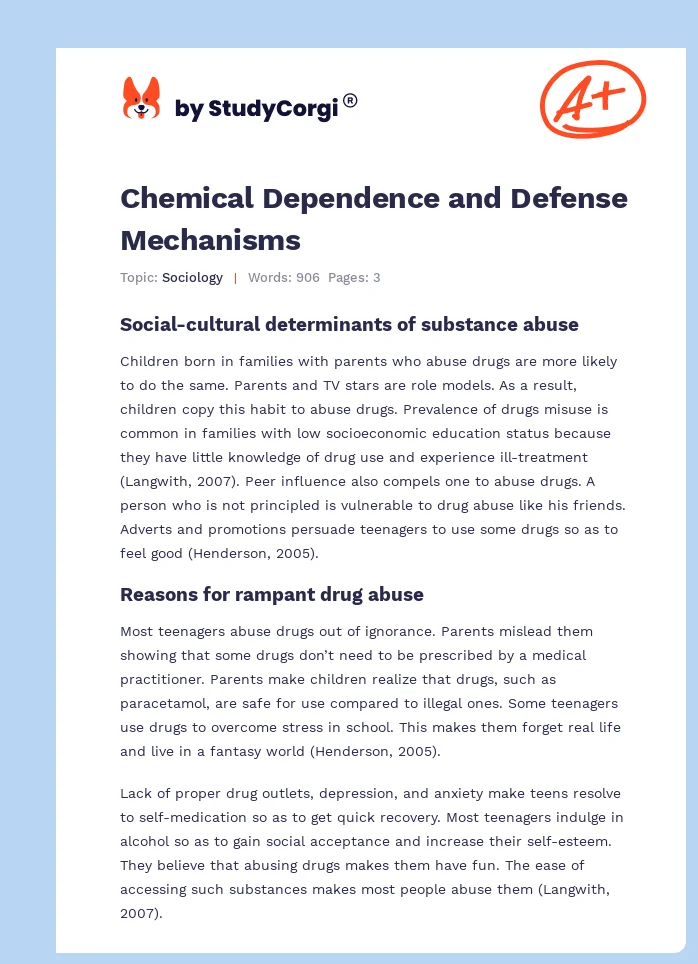 Chemical Dependence and Defense Mechanisms. Page 1